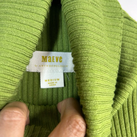Maeve By Anthropologie Pistachio Lime Green Ribbed Stretchy Turtleneck Sweater M - Picture 3 of 9